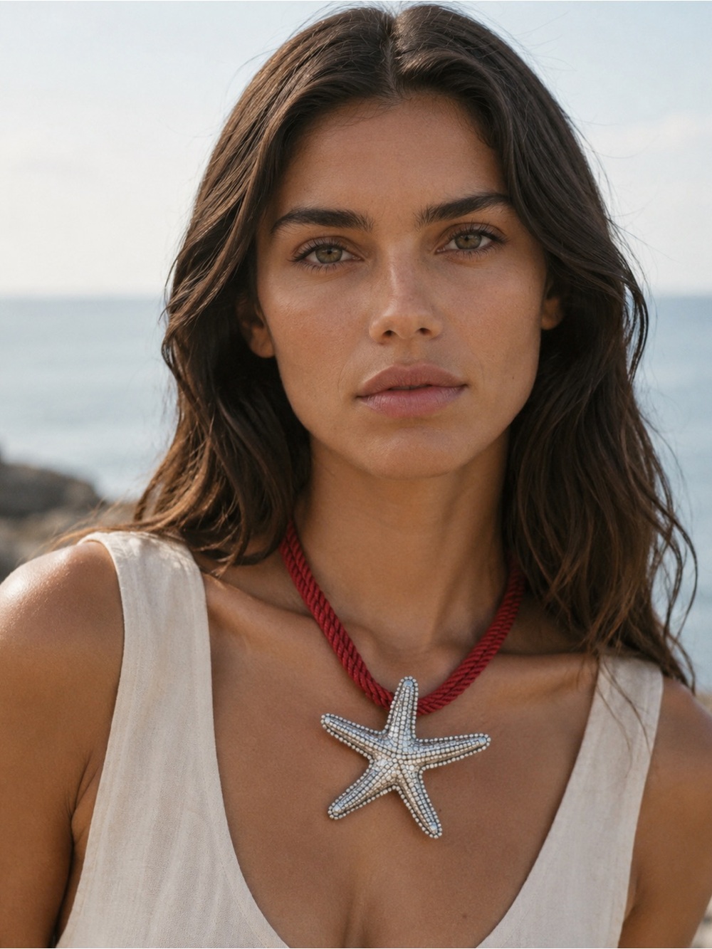 ZARA STARFISH ROPE NECKLACE NWT Burgundy & Silver